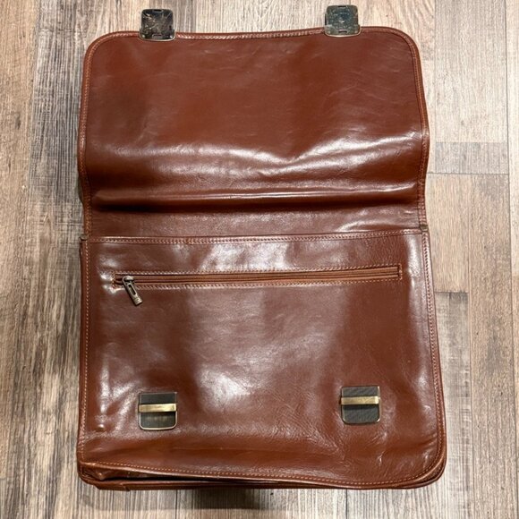 Vera Pelle Brown Italian Leather Briefcase Laptop Messenger Book Bag - Picture 4 of 11